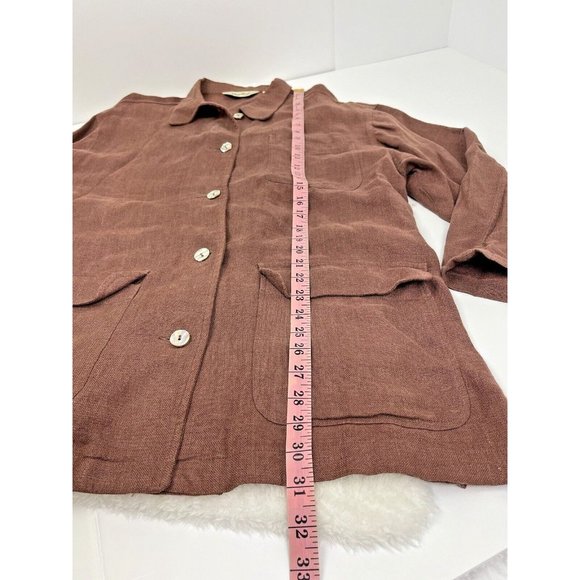 Womens Eddie Bauer 100% Linen Shacket Size Medium Brown Spring Jacket Breathable - Picture 7 of 9